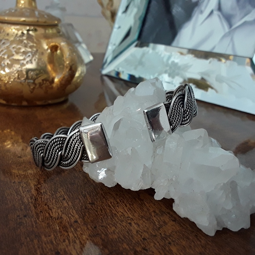 VTG. STERLING UNISEX SOLID ANTIQUED BRAIDED CUFF - Picture 2 of 8